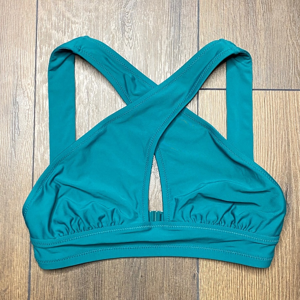 J. Crew Women's Size XS Teal Crossover Halter Swim Bikini Top